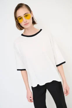 Hot KIKISIX T-SHIRT PARICOLLO E FONDO MANICA COSTINA BIANCO/NERO