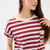 Discount KIKISIX T-SHIRT SCATOLINA CON TASCA RIGHE VINO