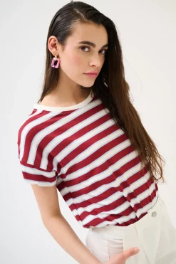 Discount KIKISIX T-SHIRT SCATOLINA CON TASCA RIGHE VINO