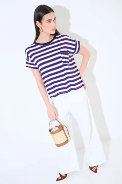 Clearance KIKISIX T-SHIRT SCATOLINA CON TASCA RIGHE BLU