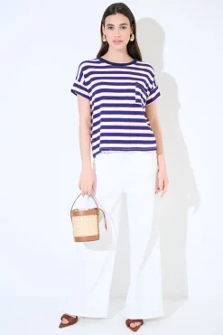 Clearance KIKISIX T-SHIRT SCATOLINA CON TASCA RIGHE BLU