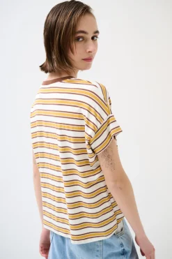 Discount KIKISIX T-SHIRT SCATOLINA CON TASCA RIGHE VINO