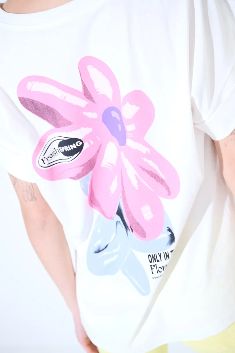 Best KIKISIX T-SHIRT SCRITTA FLOWER SHOP DAV. STAMPA SUL DT BIANCO