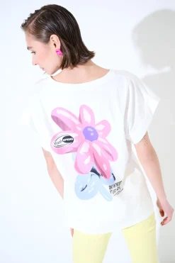 Best KIKISIX T-SHIRT SCRITTA FLOWER SHOP DAV. STAMPA SUL DT BIANCO