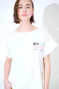 Best KIKISIX T-SHIRT SCRITTA FLOWER SHOP DAV. STAMPA SUL DT BIANCO