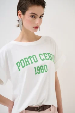 Sale KIKISIX T-SHIRT SCRITTA PORTO CERVO 1980 VERDE