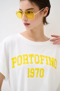 Outlet KIKISIX T-SHIRT SCRITTA PORTOFINO 1970 GIALLO