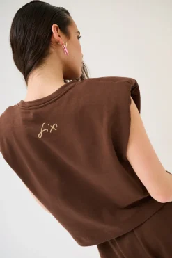 Sale KIKISIX T-SHIRT SPALLINE FELPA CON STAMPA CIOCCOLATO