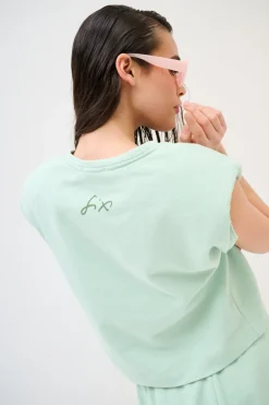 Discount KIKISIX T-SHIRT SPALLINE FELPA CON STAMPA MENTA