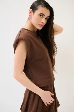 Sale KIKISIX T-SHIRT SPALLINE FELPA CON STAMPA CIOCCOLATO