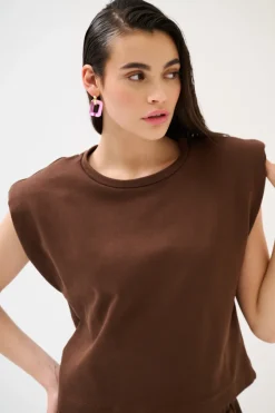 Sale KIKISIX T-SHIRT SPALLINE FELPA CON STAMPA CIOCCOLATO