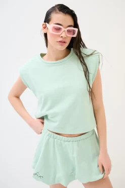 Discount KIKISIX T-SHIRT SPALLINE FELPA CON STAMPA MENTA