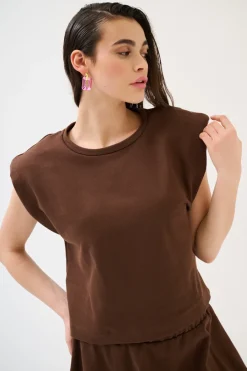 Sale KIKISIX T-SHIRT SPALLINE FELPA CON STAMPA CIOCCOLATO