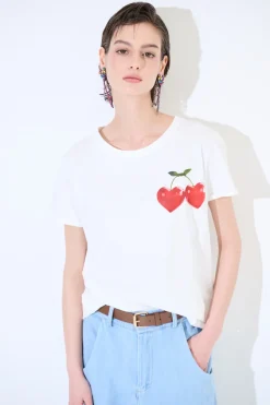 Clearance KIKISIX T-SHIRT STAMPA CILIEGIA BIANCO