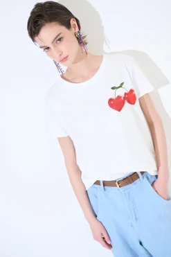 Clearance KIKISIX T-SHIRT STAMPA CILIEGIA BIANCO