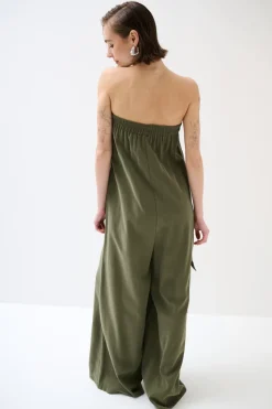 Online KIKISIX TUTA OVER FASCIA CON BOTTONE TENCELL VERDE MILITARE