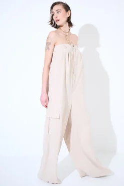 Sale KIKISIX TUTA OVER FASCIA CON BOTTONE TENCELL SABBIA