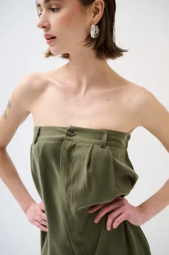 Online KIKISIX TUTA OVER FASCIA CON BOTTONE TENCELL VERDE MILITARE