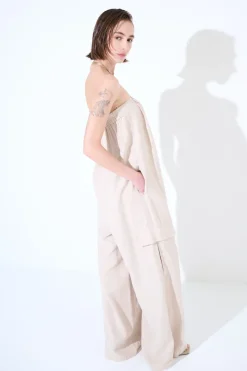 Sale KIKISIX TUTA OVER FASCIA CON BOTTONE TENCELL SABBIA