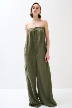 Online KIKISIX TUTA OVER FASCIA CON BOTTONE TENCELL VERDE MILITARE