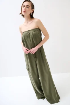 Online KIKISIX TUTA OVER FASCIA CON BOTTONE TENCELL VERDE MILITARE