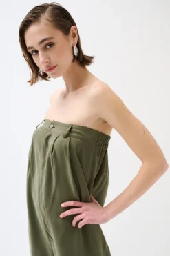 Online KIKISIX TUTA OVER FASCIA CON BOTTONE TENCELL VERDE MILITARE