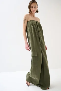 Online KIKISIX TUTA OVER FASCIA CON BOTTONE TENCELL VERDE MILITARE