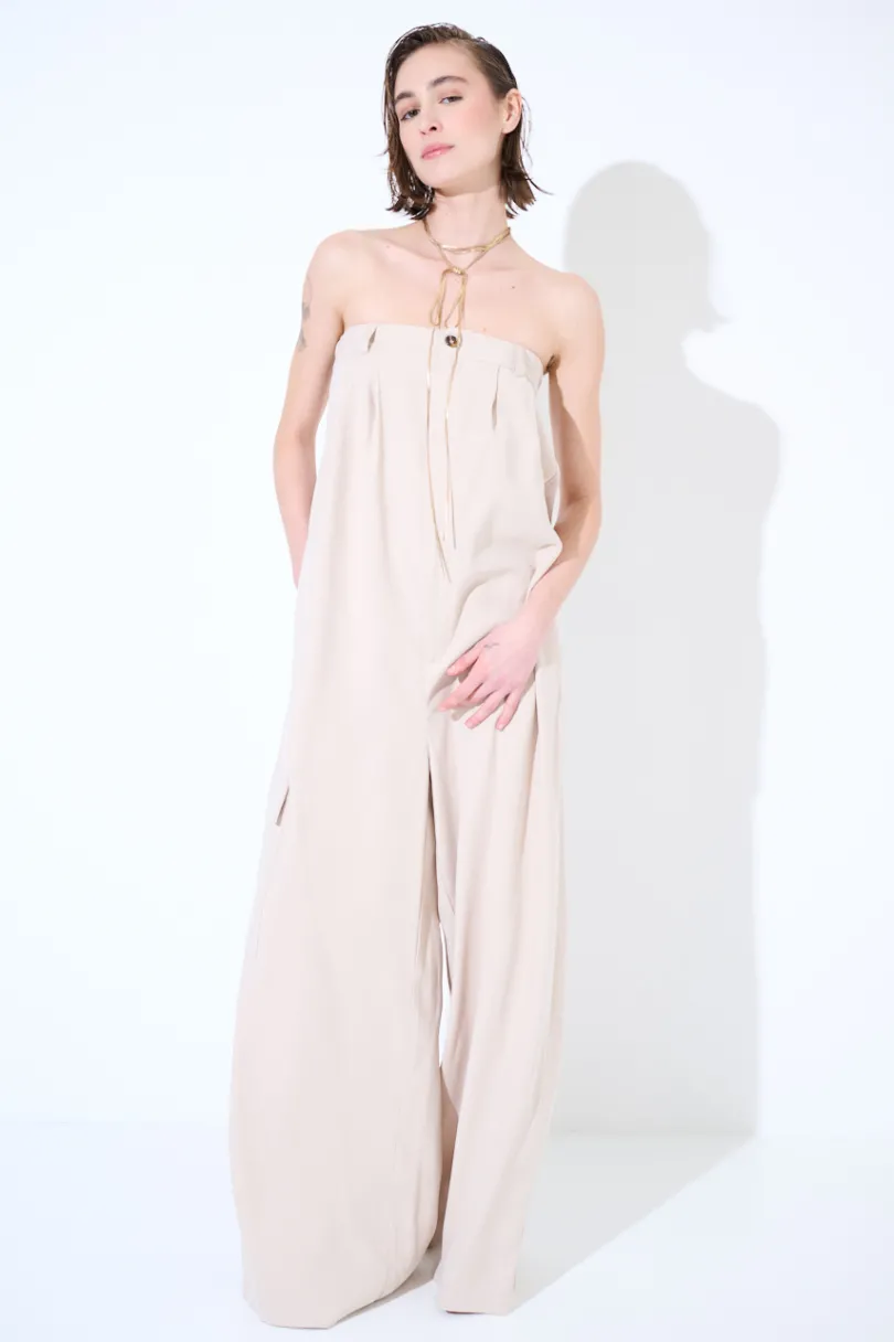 Sale KIKISIX TUTA OVER FASCIA CON BOTTONE TENCELL SABBIA